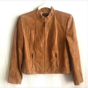 Valerie Stevens Snakeskin 100% Leather Moto Jacket SP Embossed Brown Tan